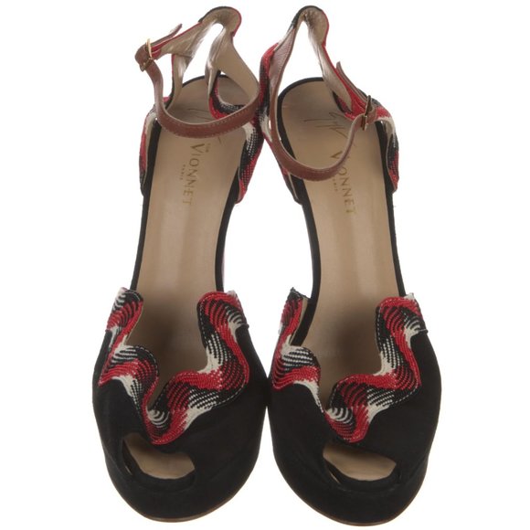 VIONNET Paris Suede Graphic Print D'Orsay Pumps Size: IT 40 - Picture 3 of 5